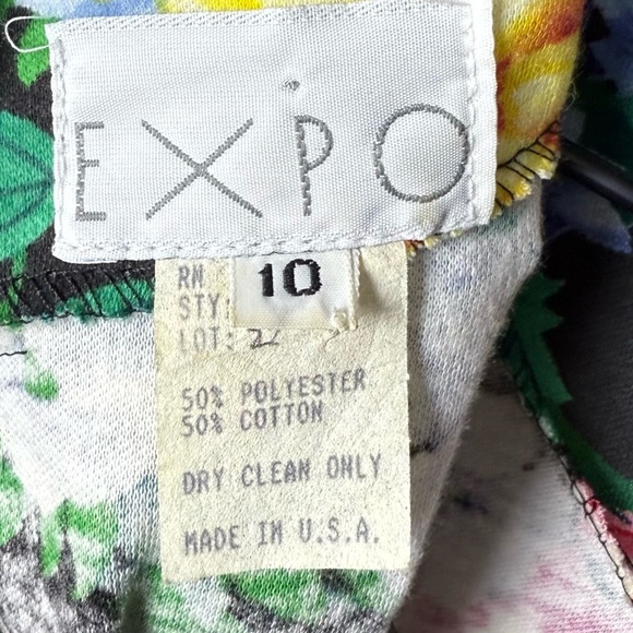 Expo Vintage Women's 80's Puff Sleeve Floral Cotton Blend Lace Collar Dress 10 - Picture 13 of 16